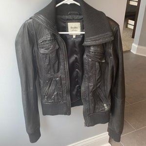 Zara Bershka Black Leather Jacket High Collar sz M